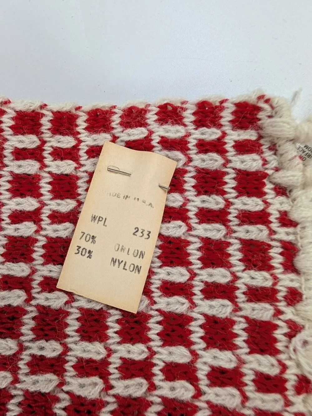 Vintage 60s Acrylic Orlon Knit Scarf Red/Orange Fringe Made In USA 46
